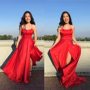 Red Sherri Hill Open Laced Back Prom Dress